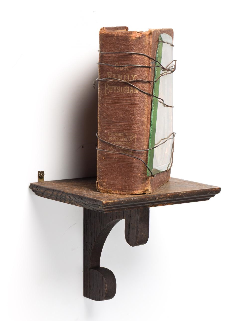 Artwork by Lezley Saar, Speaking in Tongues, Made of Assemblage, Including Book, Wire, Glass Vial, Glass And Wooden Shelf