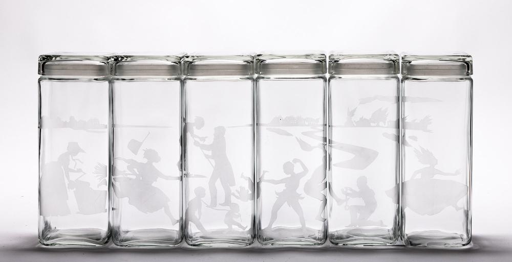 Artwork by Kara Walker, Canisters, Made of Glass Sculptures With Sand Etching
