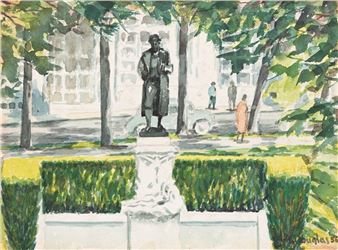 Untitled (Monument with Figure in a Park - Aaron Douglas