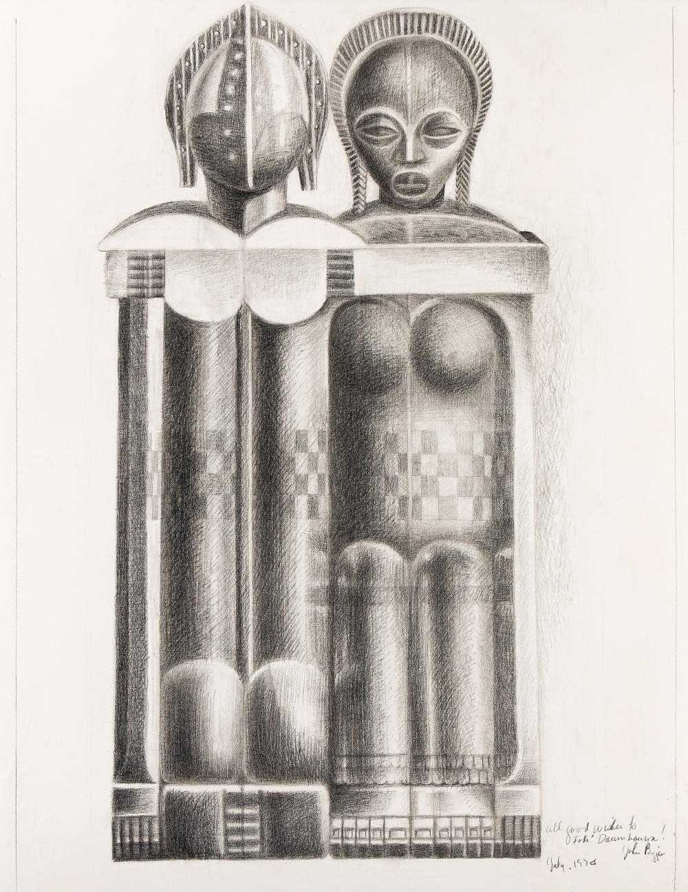 Artwork by John Biggers, Untitled (Mural Study, Made of Crayon And Graphite Drawing On Thin White Board