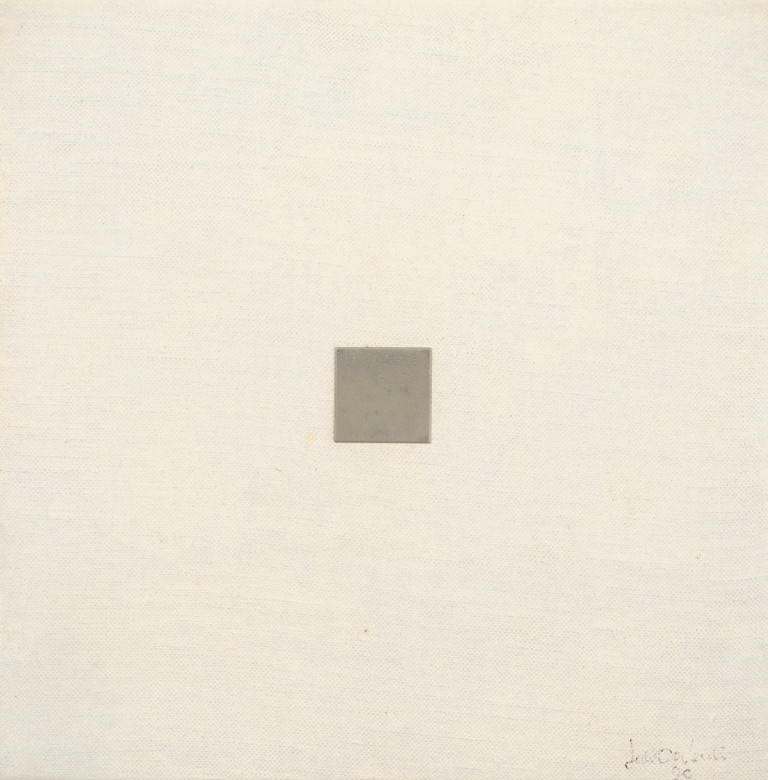 Artwork by Gabriele de Vecchi, Se lo guardi è 1 se ti guardi i quadrati sono 2, Made of Acrylic and collage on canvas applied on board