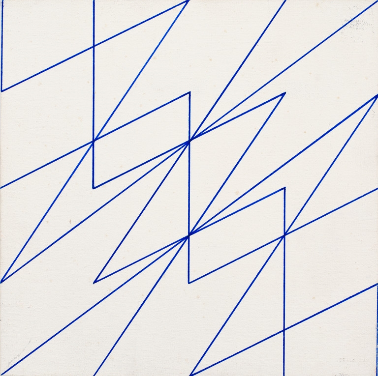 Artwork by Dirk Verhaegen, Thin blue lines, Made of Ink on canvas applied on board