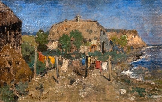 Artwork by Karl Heffner, Gehöft auf Rügen, Made of Öl/ Lw./ Hartfaser