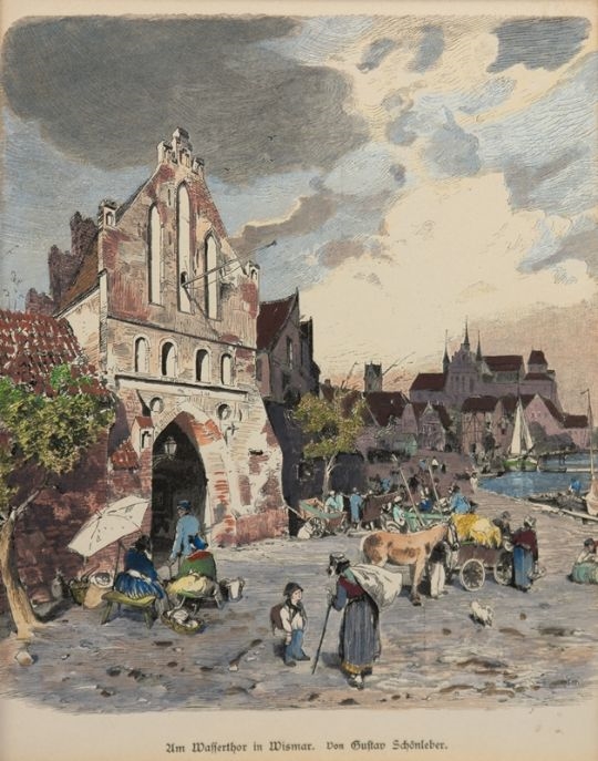 Artwork by Gustav Schönleber, Am Waffenthor in Wismar, Made of colored engraving