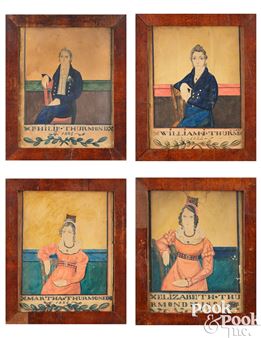 rare set of four watercolor family portraits - The Guilford Limner
