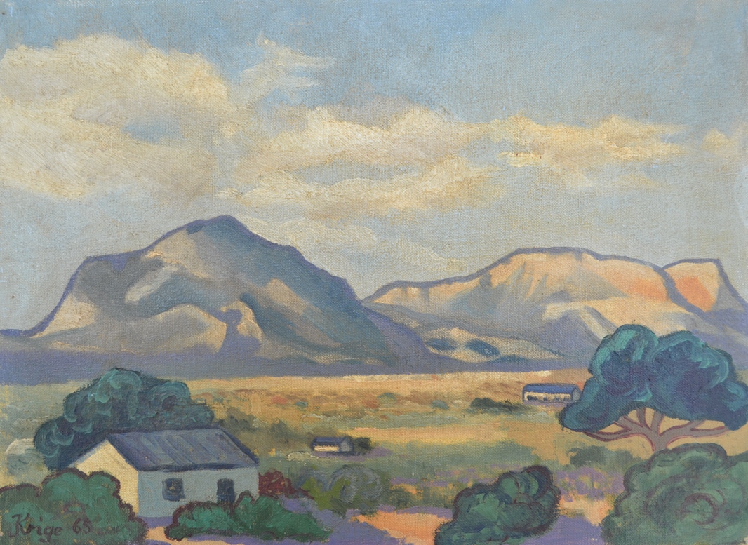 Artwork by Francois Krige, Houses in a Landscape, '65, Made of Oil On Board