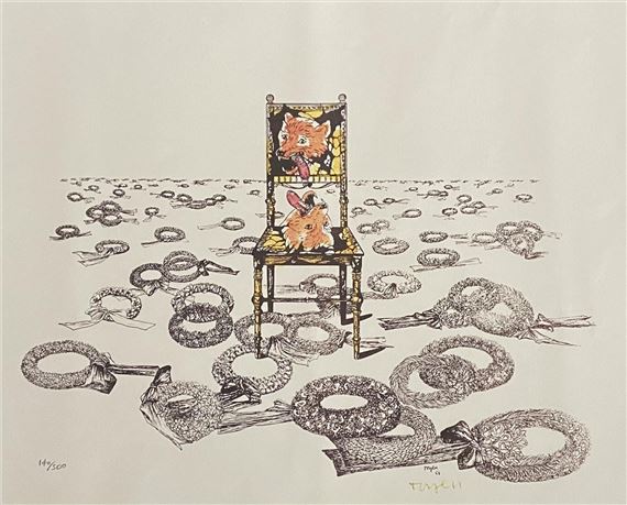 idle s psími hlavami v poli smutečních věnců (Z cyklu Střelnice - Toyen