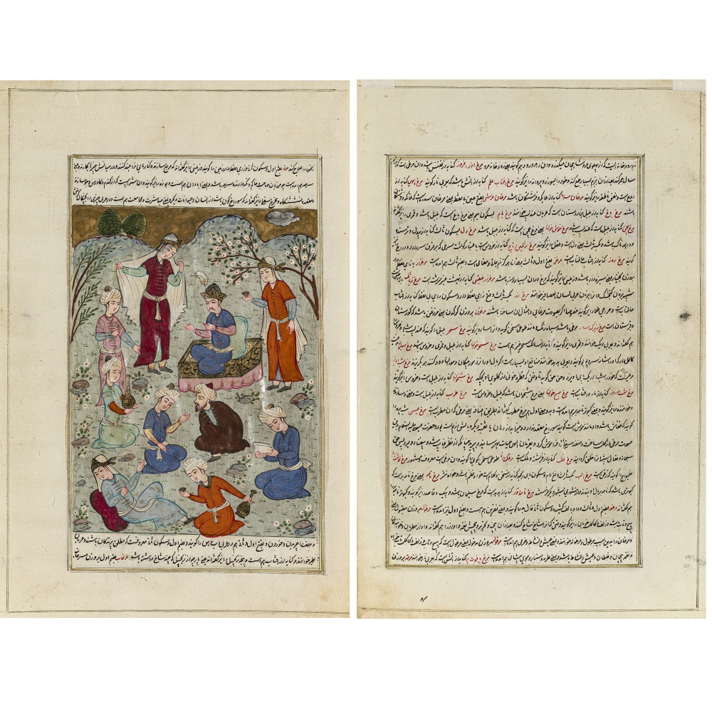 Artwork by Persian School, 19th Century, Hunting scene - Polo match - Picnic in the garden - In the meadow, Made of Gouache On Handmade Paper