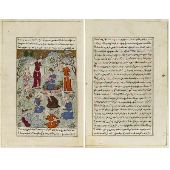 Hunting scene - Polo match - Picnic in the garden - In the meadow - Persian School, 19th Century