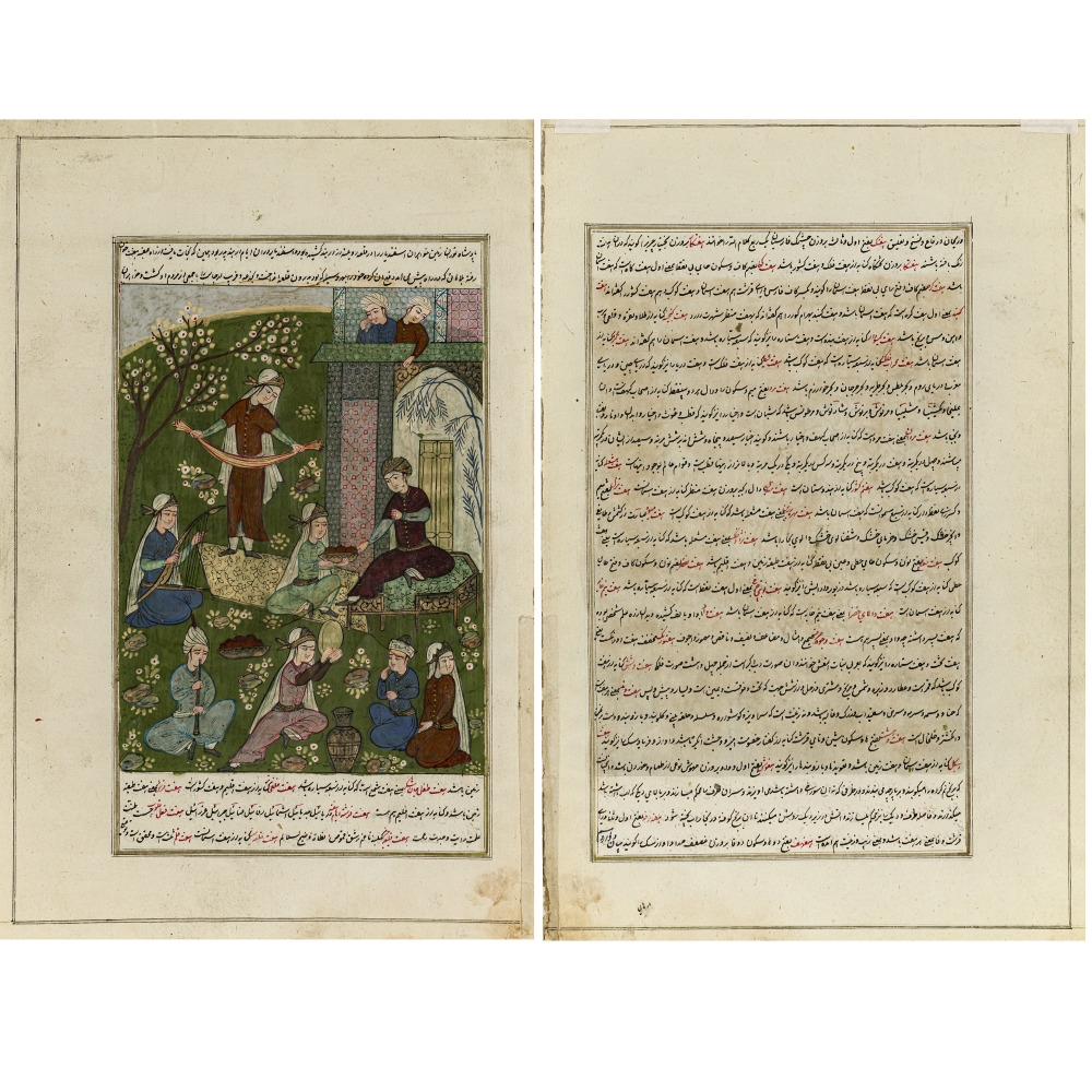Artwork by Persian School, 19th Century, Hunting scene - Polo match - Picnic in the garden - In the meadow, Made of Gouache On Handmade Paper