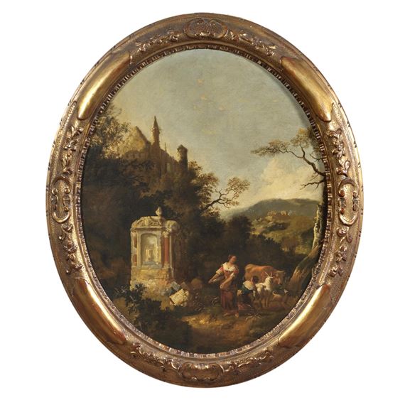 PAESAGGIO CON PASTORI E ARMENTI by Flemish School, 17th Century, secc. XVII-XVIII