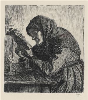 Læesende gammel kone - Anna Kirstine Ancher