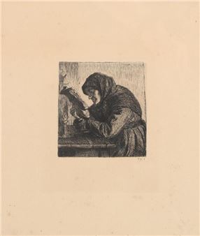 Læesende gammel kone - Anna Kirstine Ancher