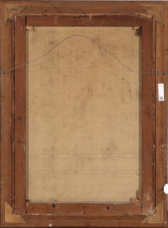 Artwork by Jacob Nöbbe, Portrait of two sister wearing black dresses and red hair bows, Made of Oil On Canvas