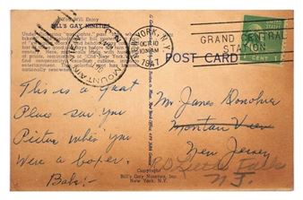 Postcard of Bill's Gay Nineties (now Bill's Supper Club), New York City - Babe Ruth