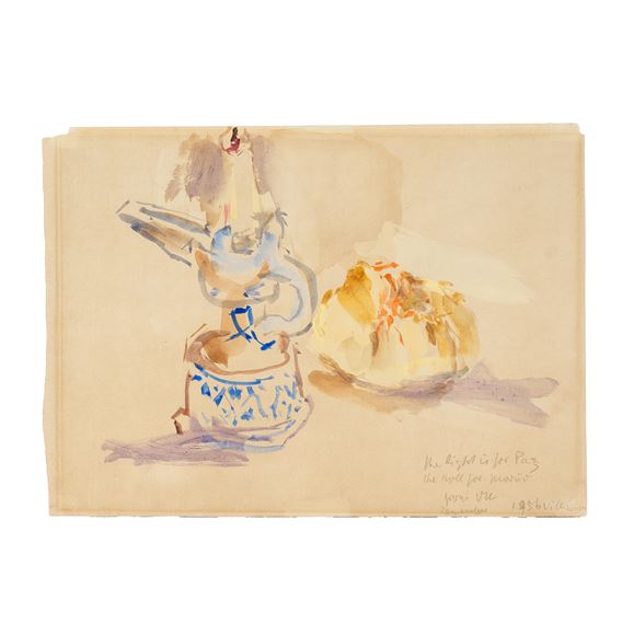 Nature morte à la lampe et au gâteau by Oskar Kokoschka, Executed in 1956