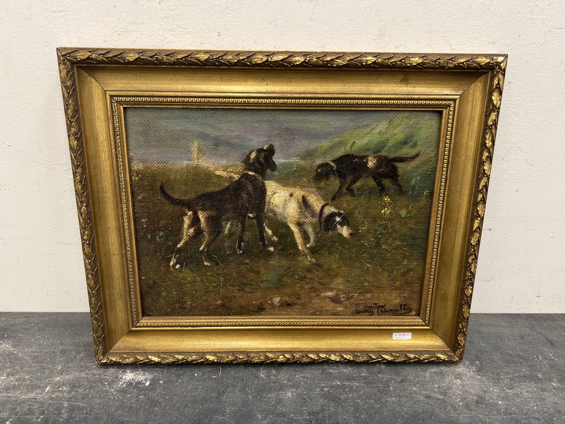 Artwork by Henry Schouten, " Chiens de chasse", Made of oil on cardboard