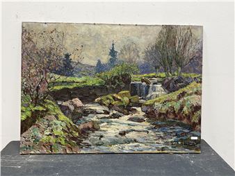 &quot;Paysage avec rivière et cascade&quot; - Henri Deglume