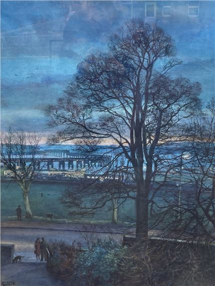Winter Evening from My Studio, the River Tay Railway Bridge from Magdalen Green by James McIntosh Patrick‏