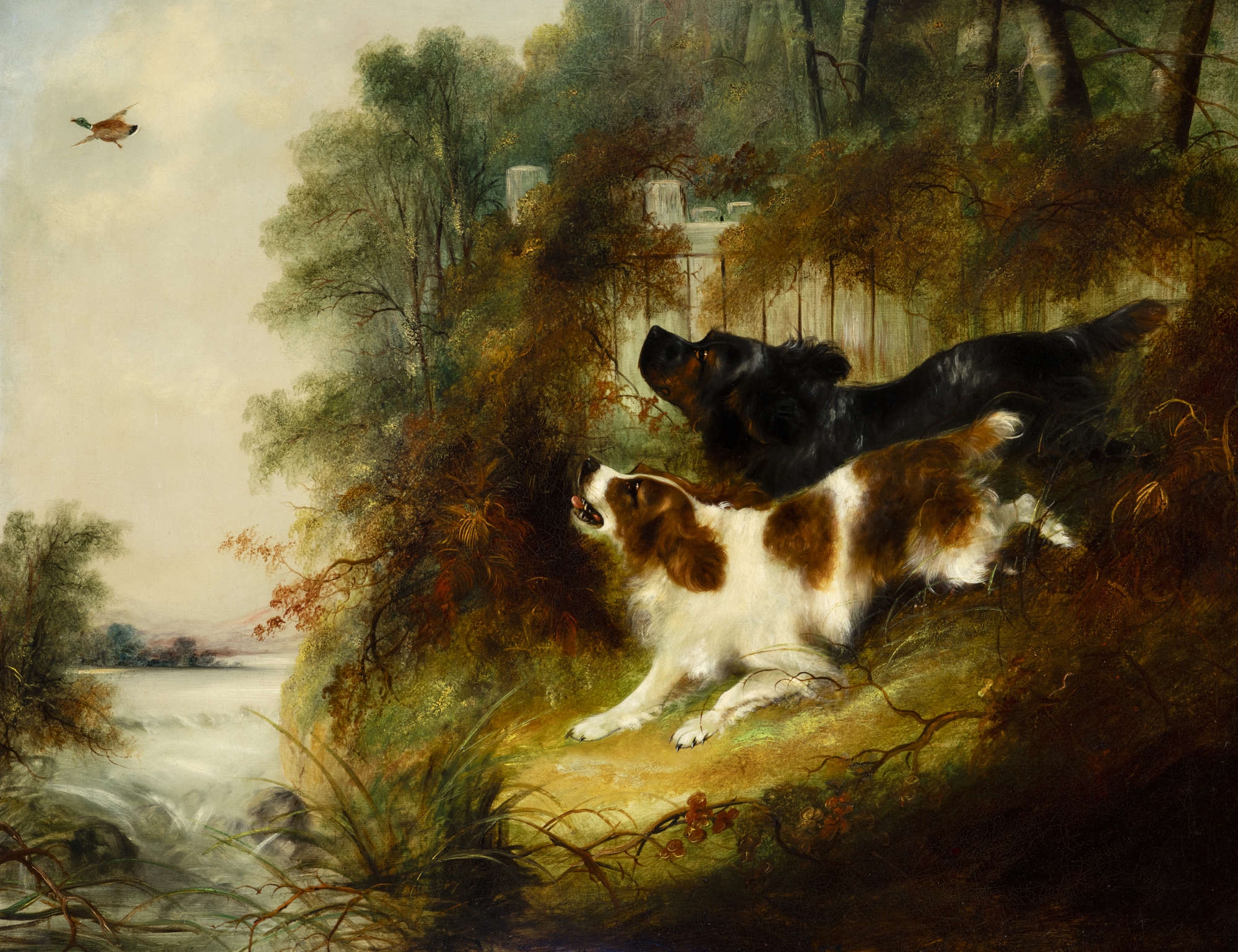 George Armfield | Two Spaniels Flushing Mallard | MutualArt
