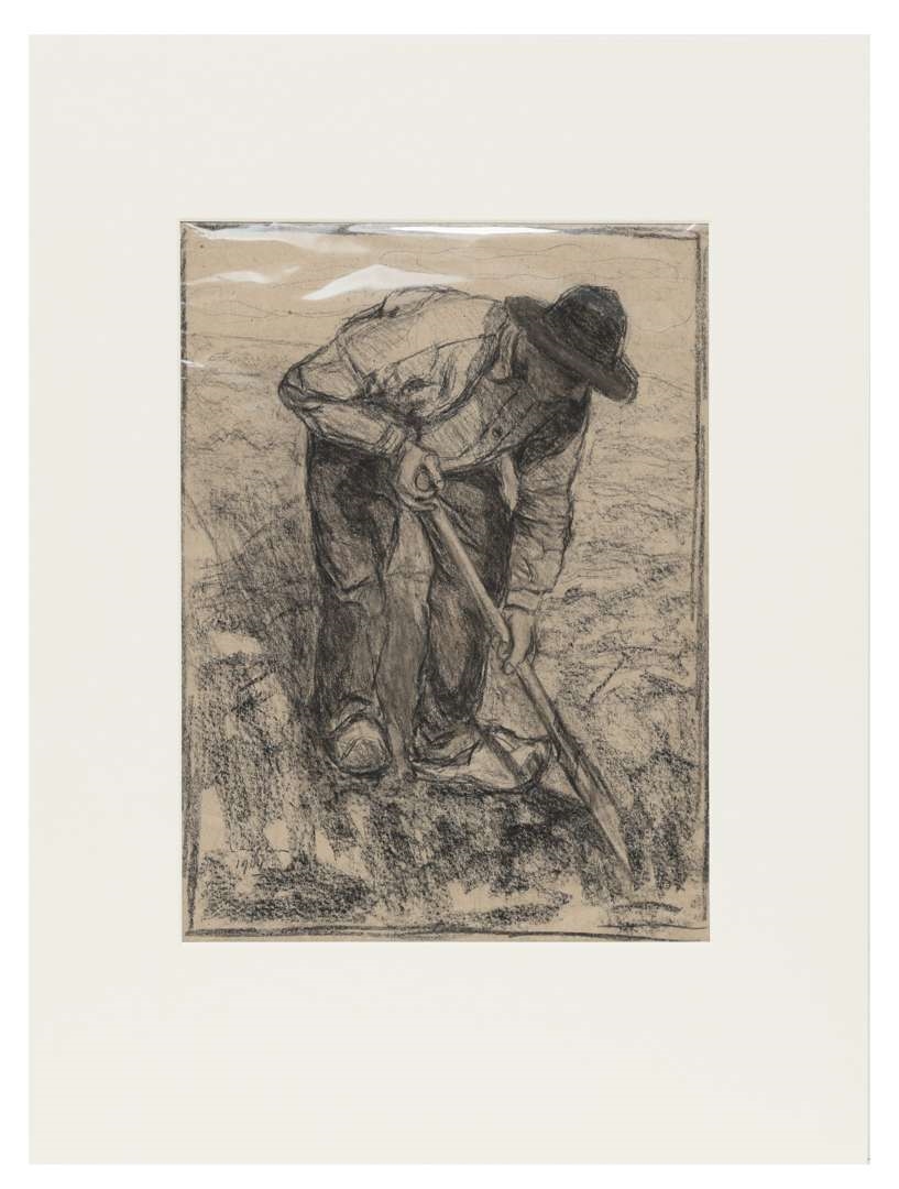 Artwork by Jan Adam Zandleven, Landwerkers en studie van handen, Made of charcoal on paper