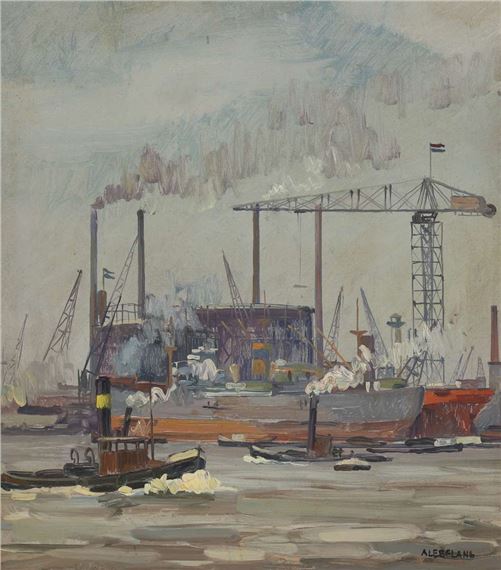 Schepen op de boeien in de Waalhaven Westzijde - Arie Leeflang