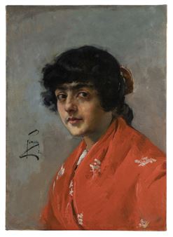 Cabeza de gitana con mantón rojo - Joaquin Sorolla y Bastida