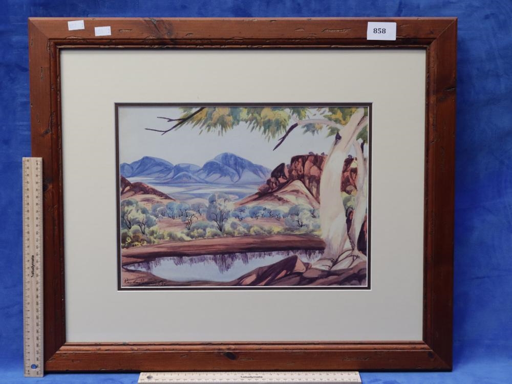 Artwork by Reuben Pareroultja, HERMANNSBURG AUSTRALIAN OUTBACK SCENE, Made of Watercolour