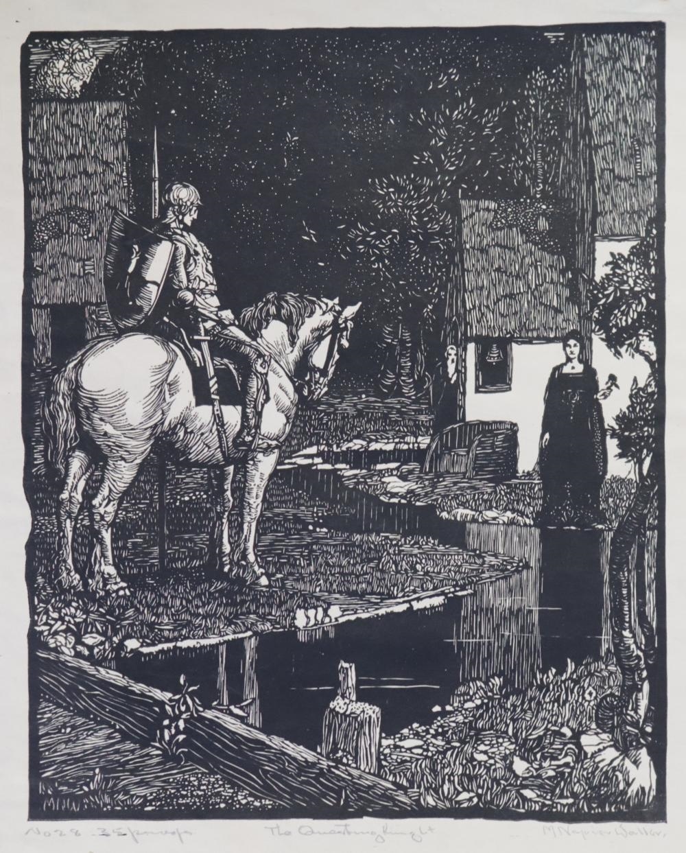 Artwork by Mervyn Napier Waller, THE QUESTING KNIGHT, Made of Lino Cut