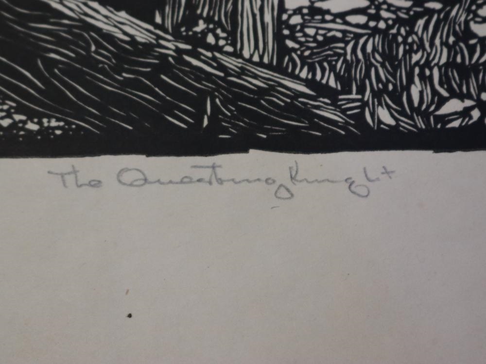 Artwork by Mervyn Napier Waller, THE QUESTING KNIGHT, Made of Lino Cut