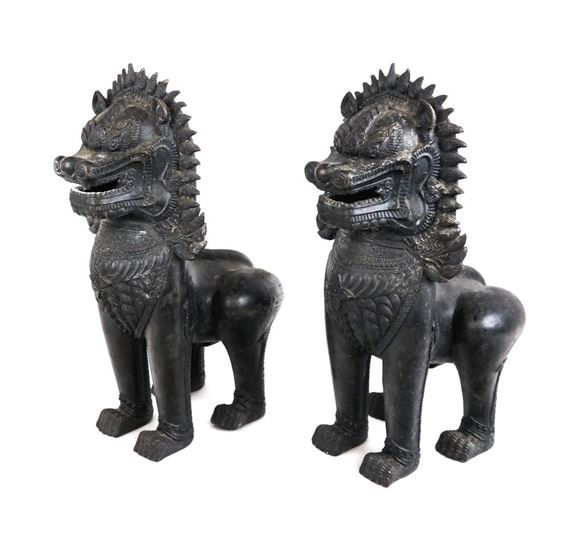 Pair of Thai Bronze Singha Guardian Lions by Thai School, 19th Century, 19th/early 20th Century