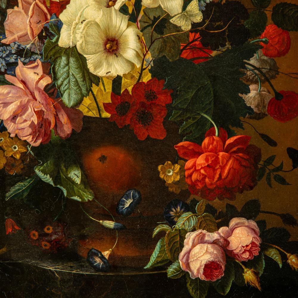 Artwork by Nicolaes van Veerendael, abundant flower still life with snail, Made of Oil On Canvas