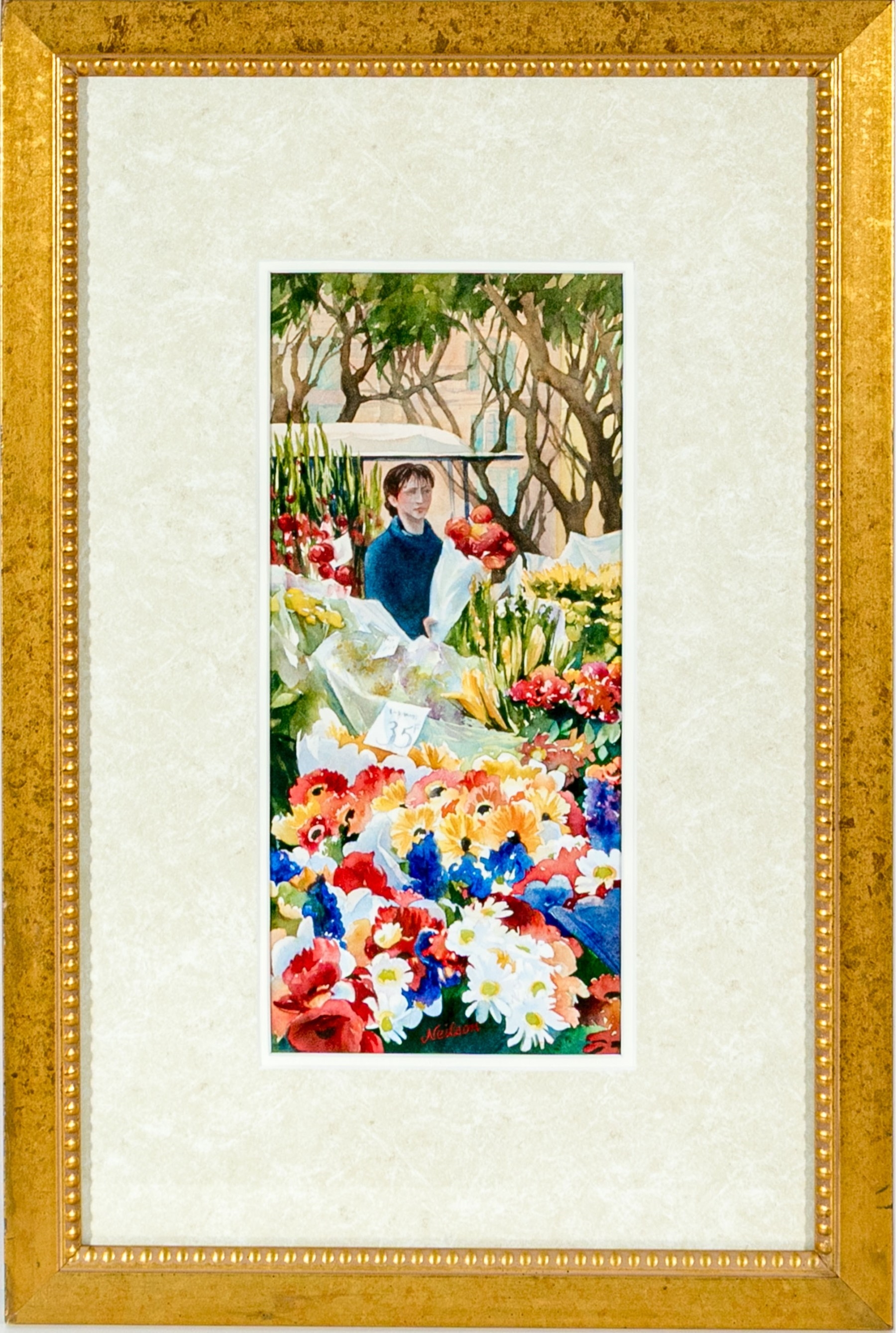 Artwork by Mary Ann Neilson, Thursday Flower Market, Uzes Provence, Made of Watercolor Painting On Paper