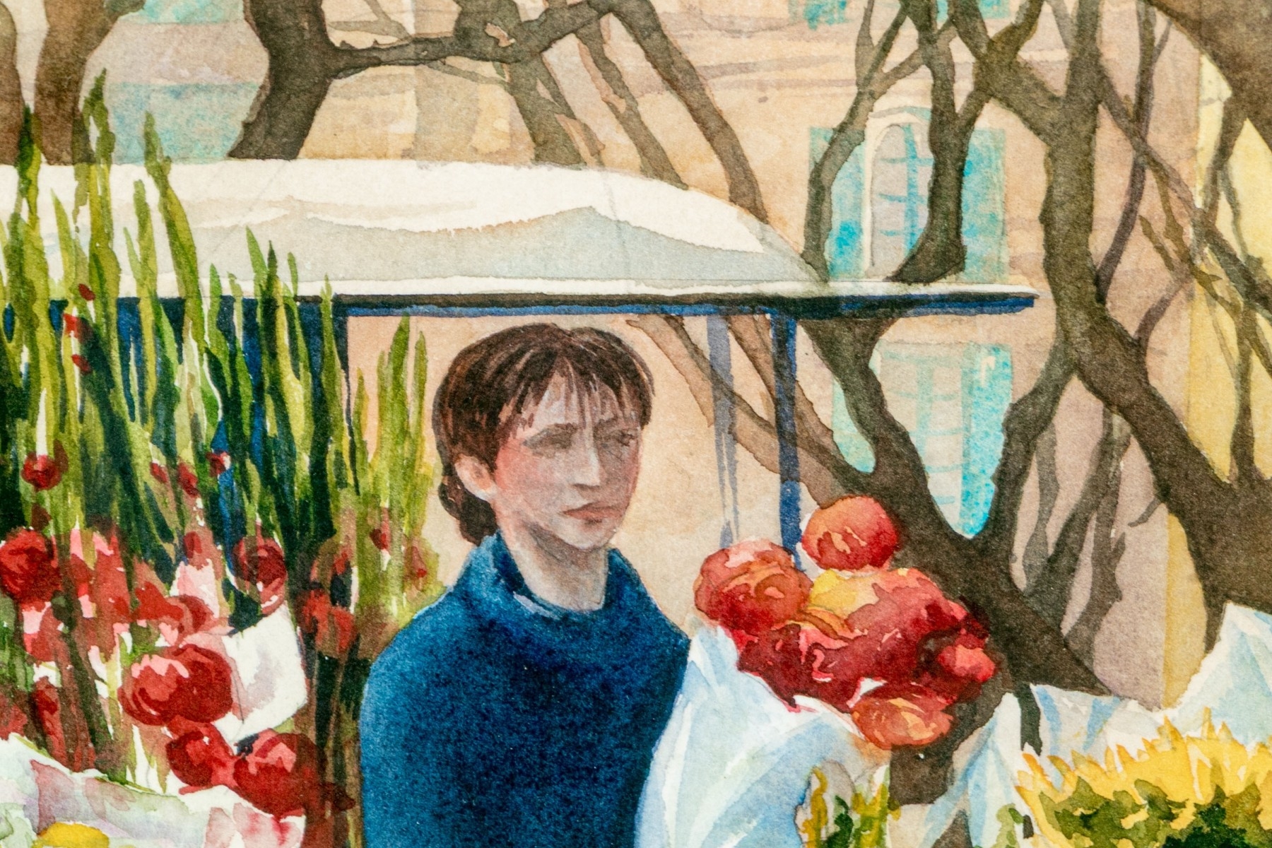 Artwork by Mary Ann Neilson, Thursday Flower Market, Uzes Provence, Made of Watercolor Painting On Paper