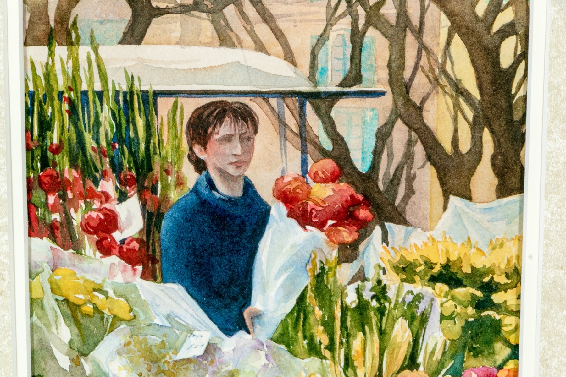 Artwork by Mary Ann Neilson, Thursday Flower Market, Uzes Provence, Made of Watercolor Painting On Paper