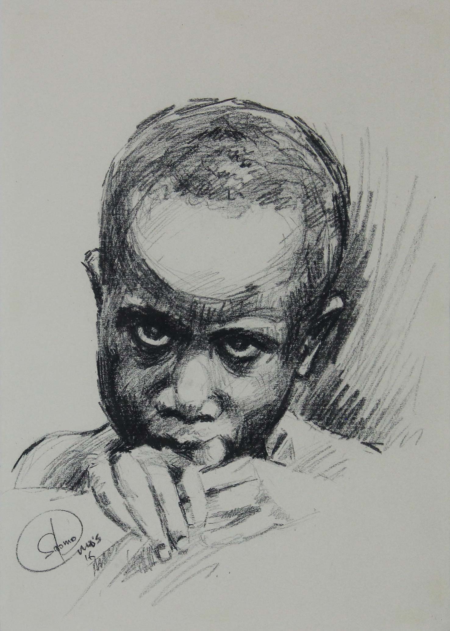 Artwork by Solomon Omogboye, Portrait of a Boy, Made of Charcoal On Paper