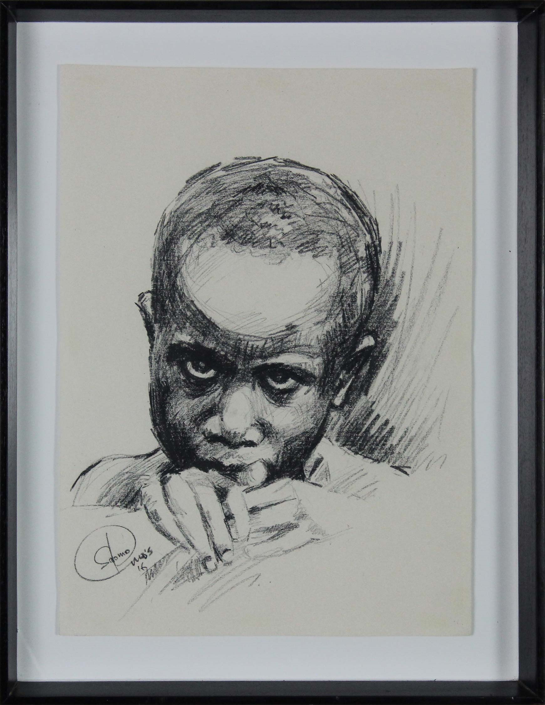 Artwork by Solomon Omogboye, Portrait of a Boy, Made of Charcoal On Paper