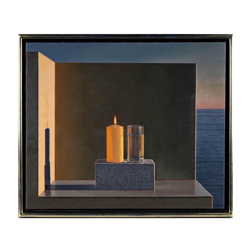 Artwork by David Ligare, Still Life With Candle and Water, Made of Oil On Canvas