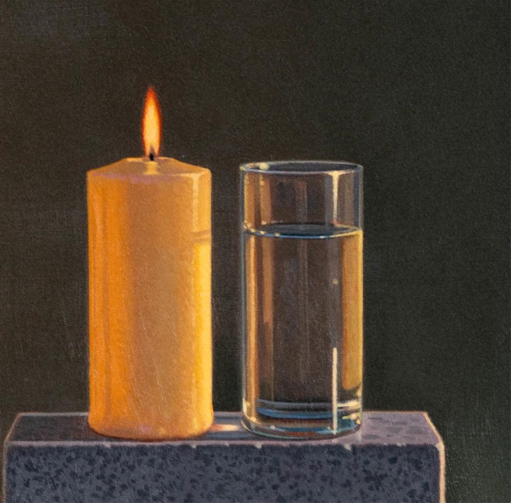 Artwork by David Ligare, Still Life With Candle and Water, Made of Oil On Canvas