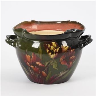 Jugendstil-Cachepot mit Tulpenmalerei - Franz Anton Mehlem
