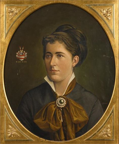 Porträt einer adligen Dame im Prunkrahmen by Carl Wenzel, Ende 19. Jh.