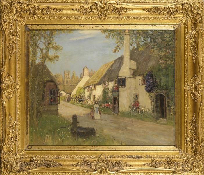 Artwork by Patrick Downie, Idyllische Dorfszene, Made of Öl/Leinwand