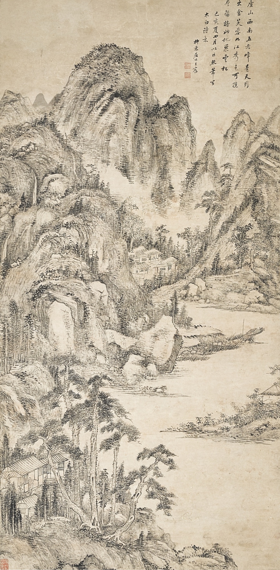 Artwork by Wang Chen, Mount Lu, Made of ink on paper, mounted