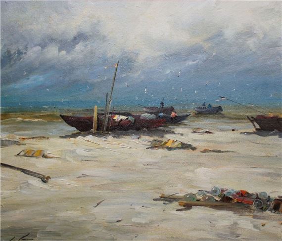 Sea, cardboard/oil, 67x77 cm - Stanislavs Kreics