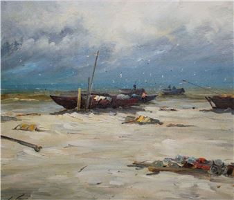 Sea, cardboard/oil, 67x77 cm - Stanislavs Kreics