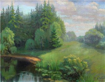 Landscape, canvas/cardboard/oil, 39x50 cm, 1929 - Hugo Karlis Grotuss