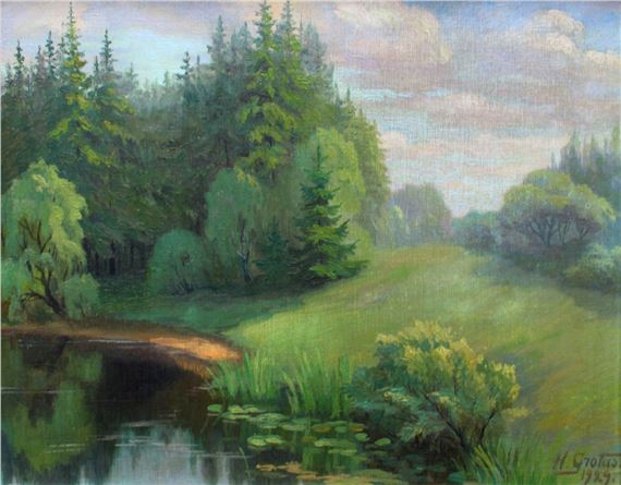 Landscape, canvas/cardboard/oil, 39x50 cm, 1929 by Hugo Karlis Grotuss, 1929