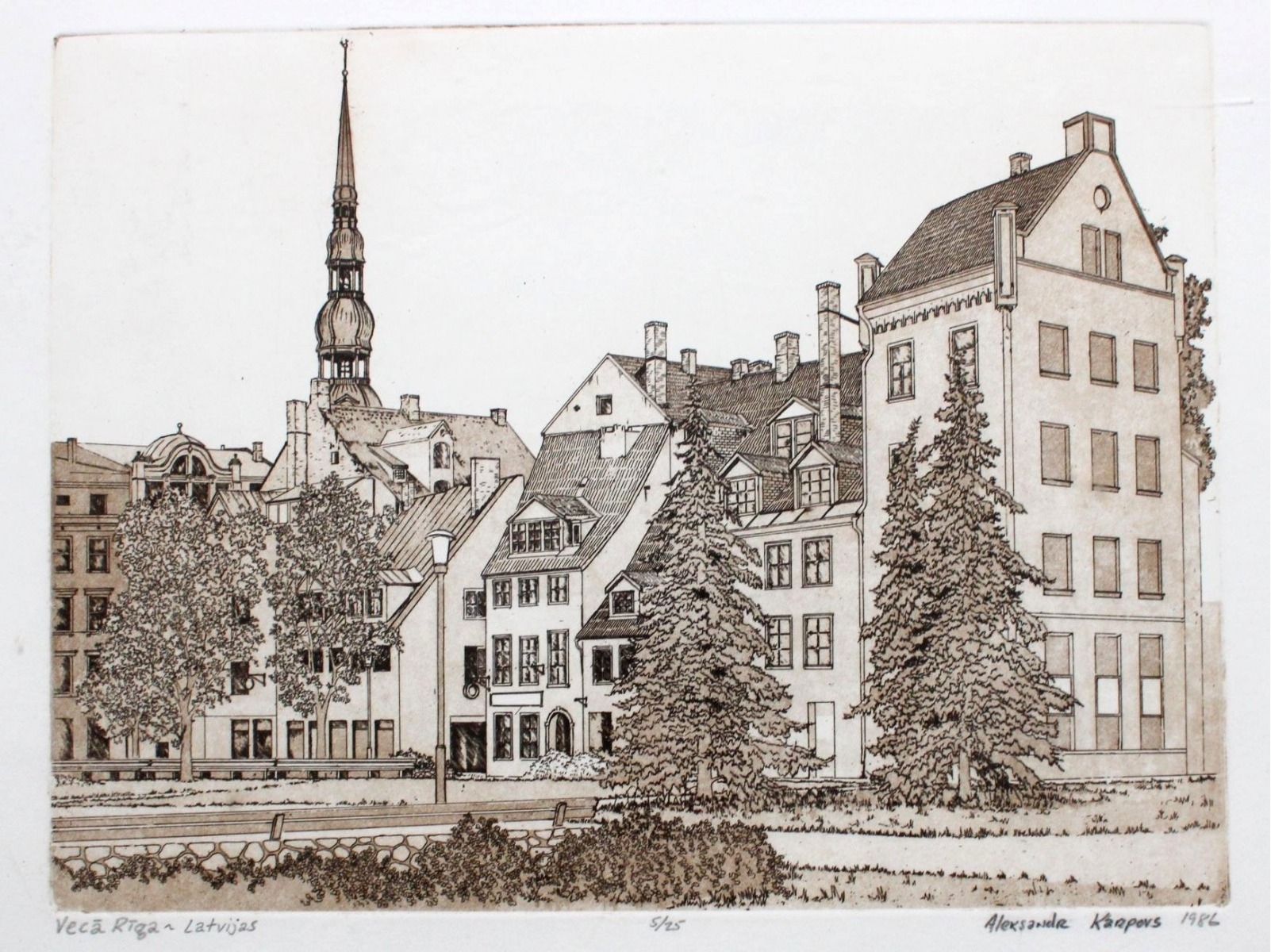 Artwork by Aleksandrs Karpovs, Old Riga, paper/etching, 5/15, 22, Made of paper/etching