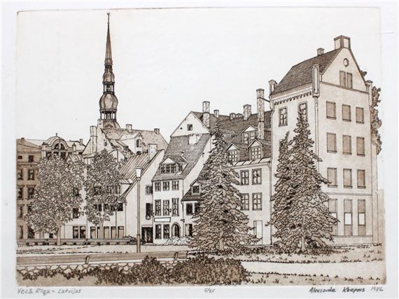 Old Riga, paper/etching, 5/15, 22 - Aleksandrs Karpovs