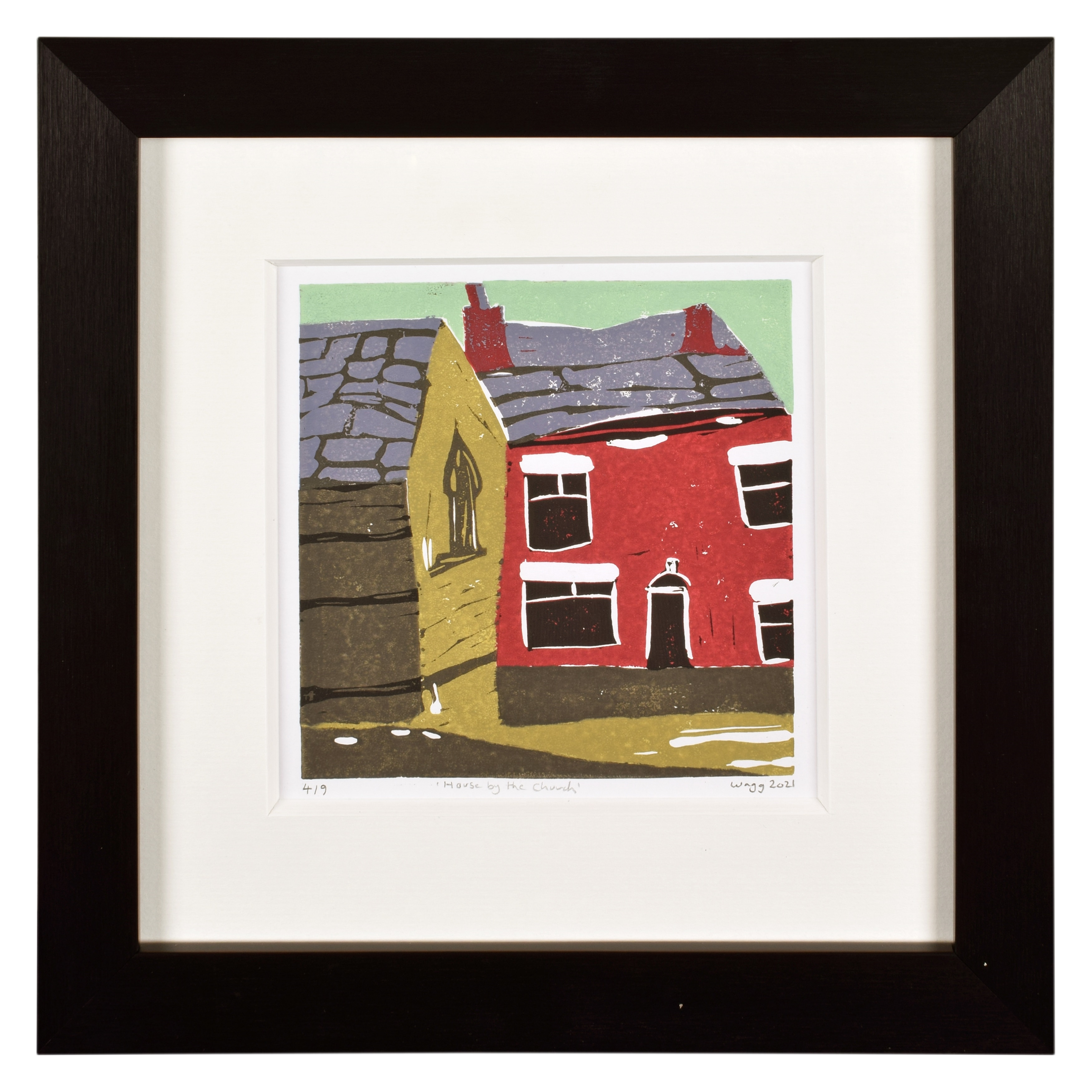 Artwork by Jackie Wagg, House by the Church, Made of Linocut